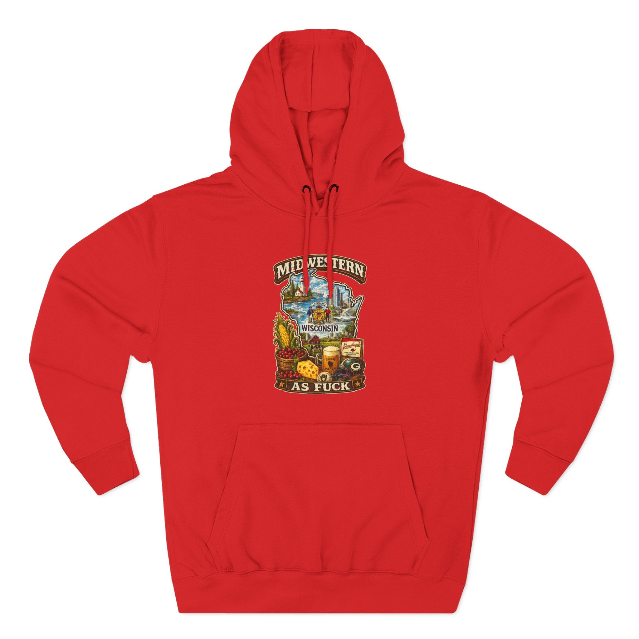 Red Midwestern As Fuck Wisconsin Hoodie, no filter Cheesehead State pride pullover