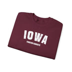 Maroon Iowa sweatshirt folded, showing white varsity IOWA lettering above FOREVER HAWKEYE