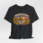 Vintage black Kansas AF T-shirt draped flat, full Sunflower State graphic