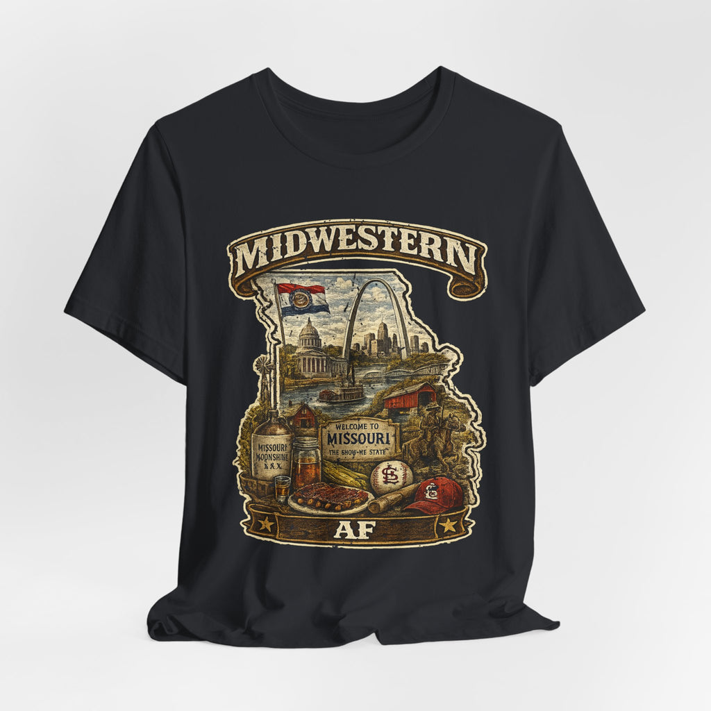 Missouri Midwestern AF T-Shirt | Show-Me State Graphic Tee | Bella + Canvas 3001 | Family Friendly Collection