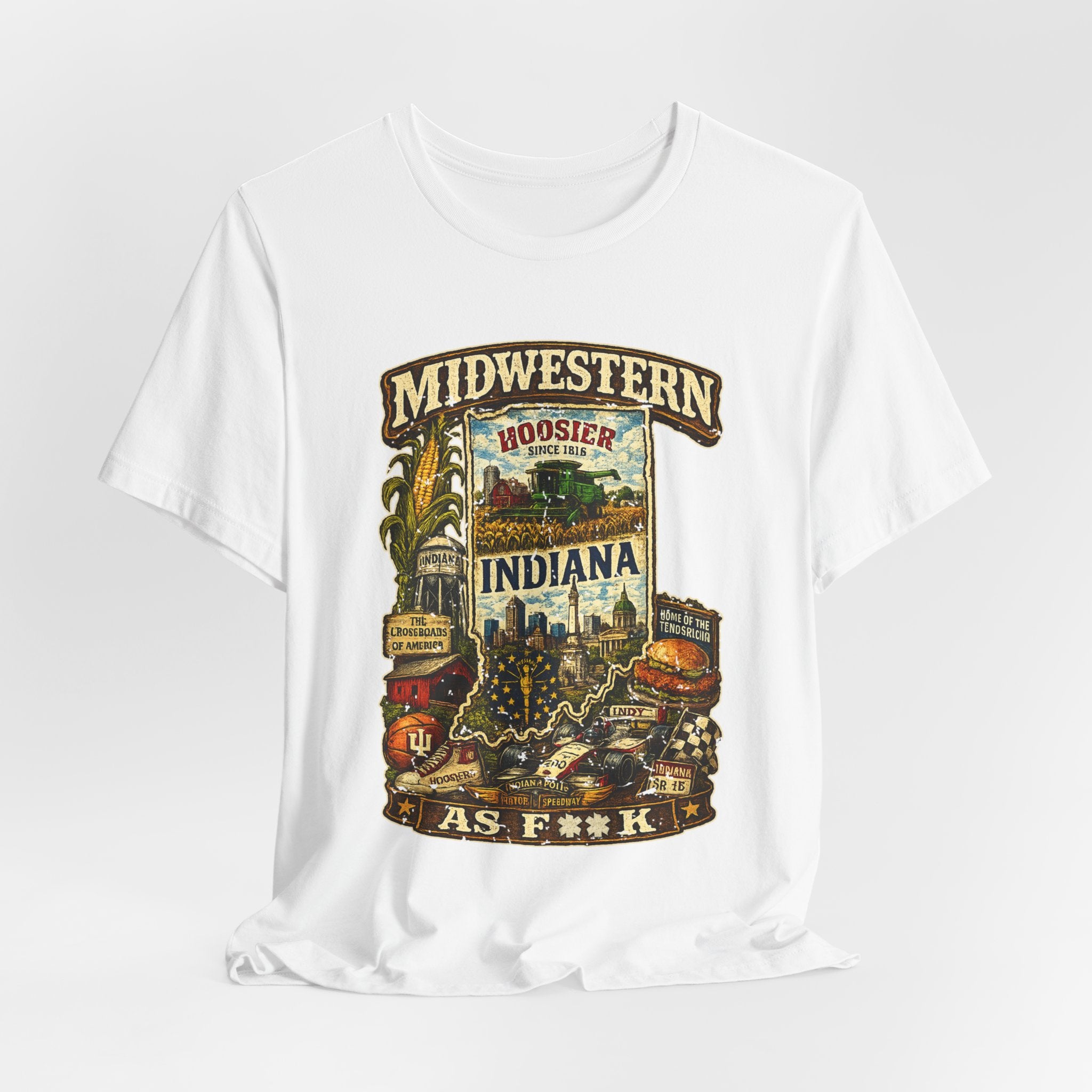Indiana Midwestern As F**K T-Shirt | Hoosier Pride Graphic Tee | Indiana State Shirt | Bella + Canvas 3001 | Slightly Salty Collection
