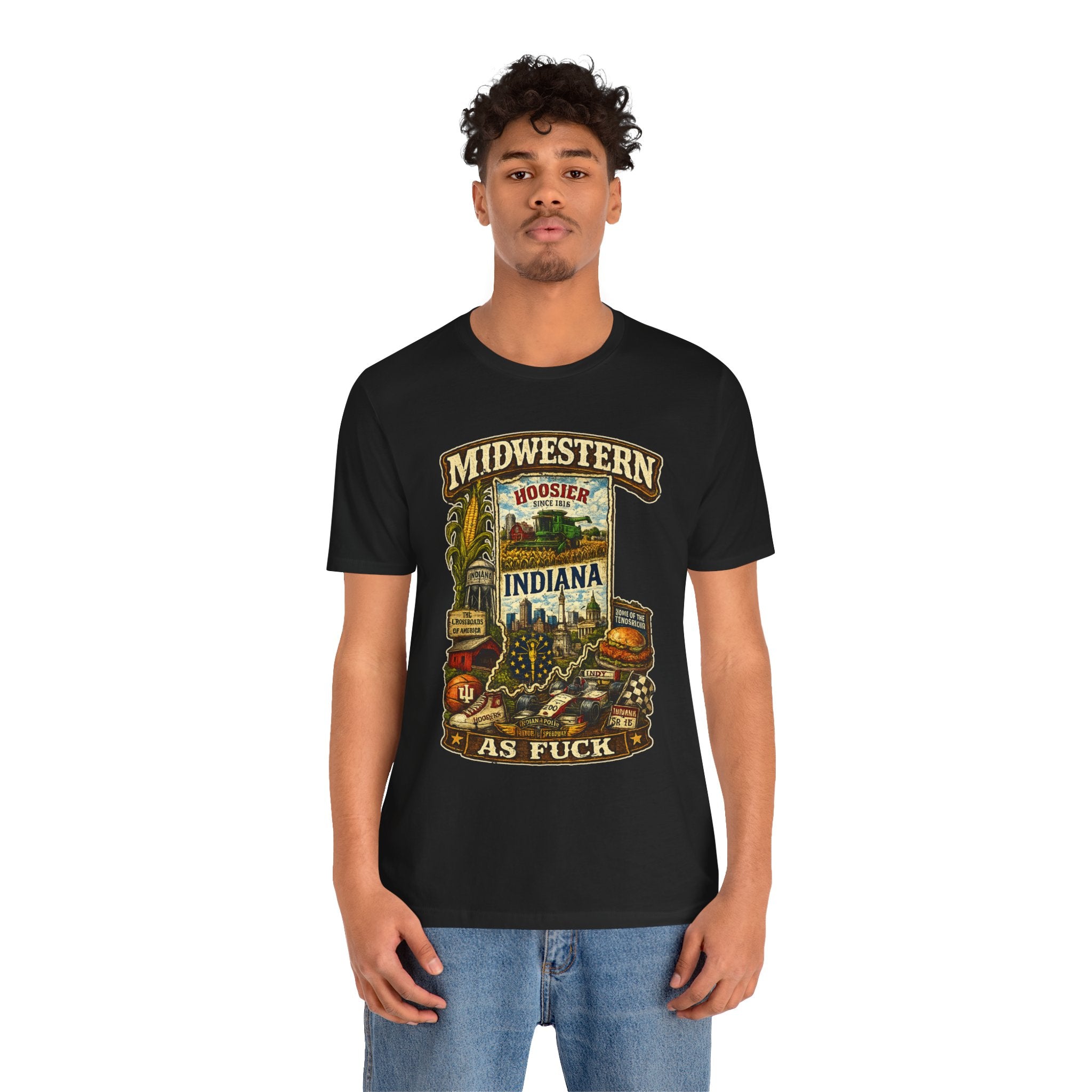 Indiana Midwestern As Fuck T-Shirt | Hoosier Pride Graphic Tee | Indiana State Shirt | Bella + Canvas 3001 | No Filter Collection