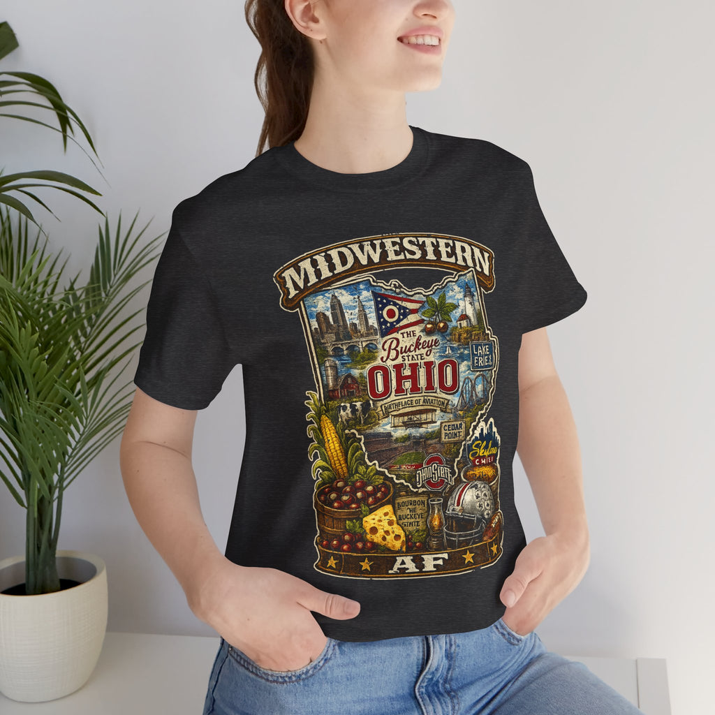 Ohio Midwestern AF T-Shirt | Buckeye State Graphic Tee | Bella + Canvas 3001 | Family Friendly Collection