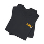 Navy veteran T-shirt in Vintage Black shown folded with the gold NAVY chest print