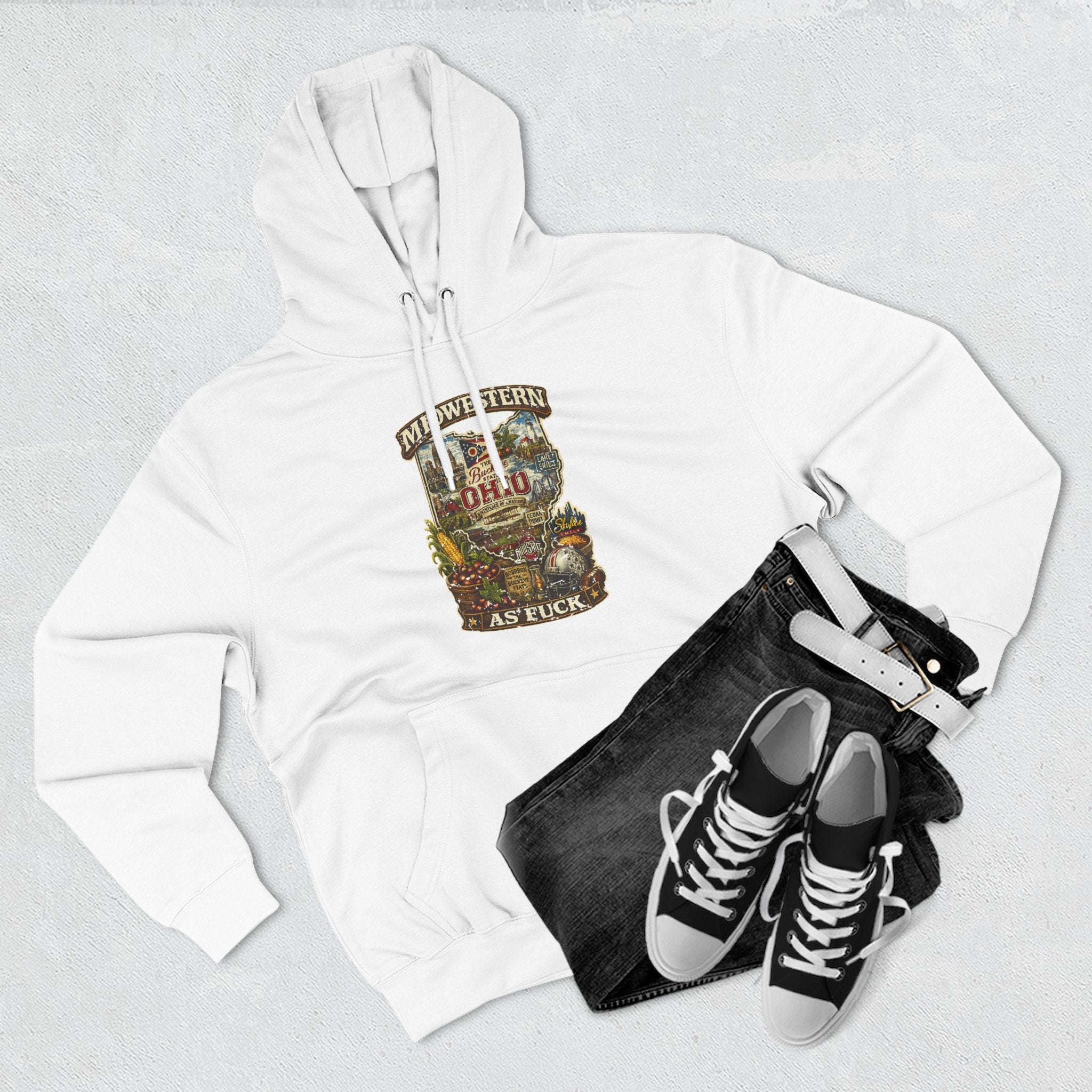 Ohio Midwestern As Fuck Hoodie | Buckeye State Graphic Pullover | Lane Seven LS14001 Fleece Hoodie | No Filter Collection