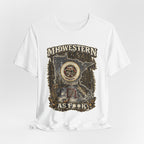 Slightly Salty Midwestern As F**K Minnesota T-Shirt – product photo 22 featuring the distressed state flag, pine trees, loon and walleye design