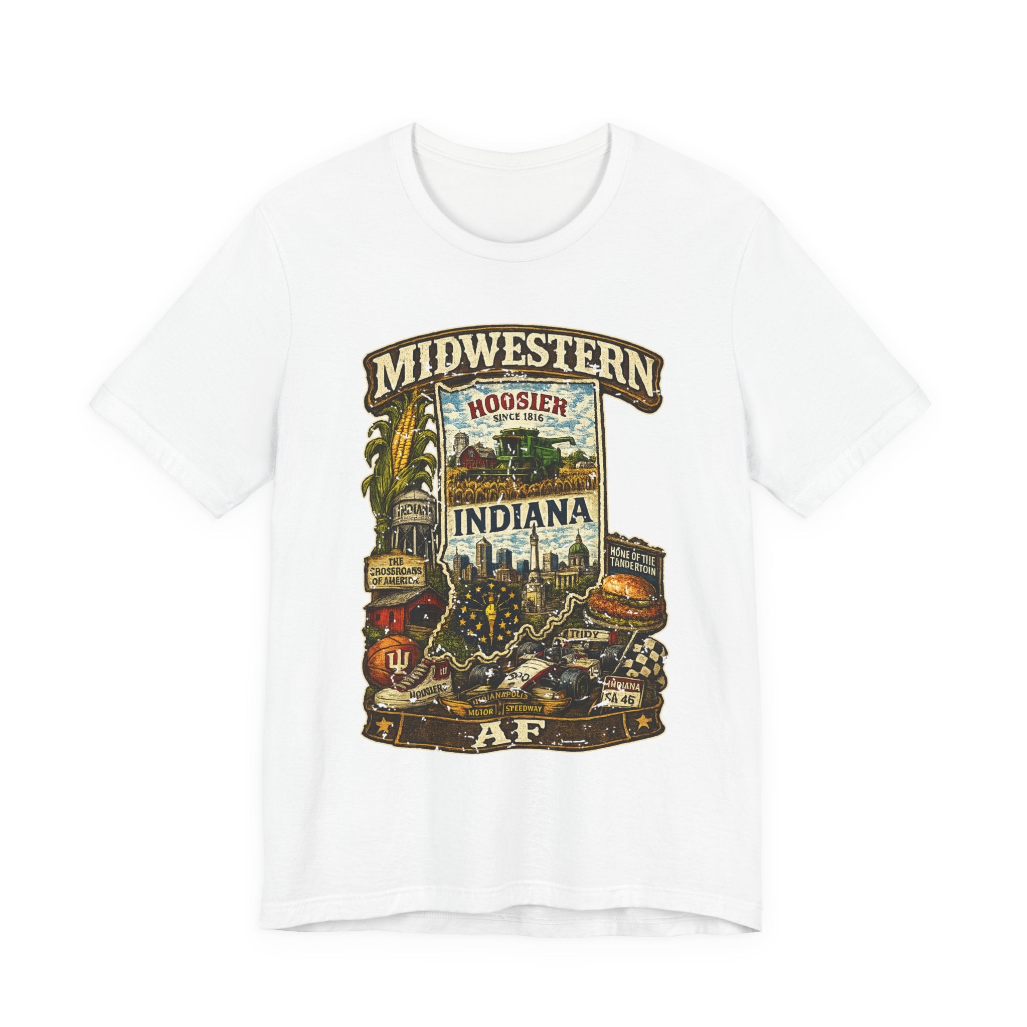 White Midwestern AF Indiana T-Shirt, family friendly Hoosier State pride tee