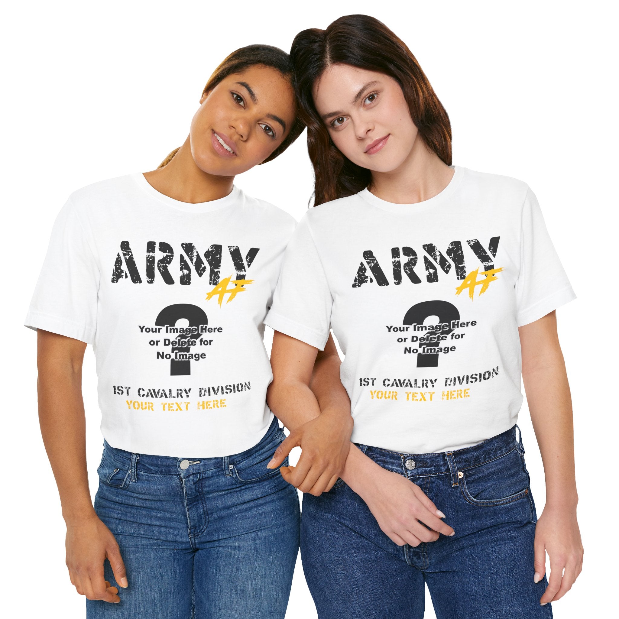 Two women wearing the Personalized U.S. Army AF T-shirt in White