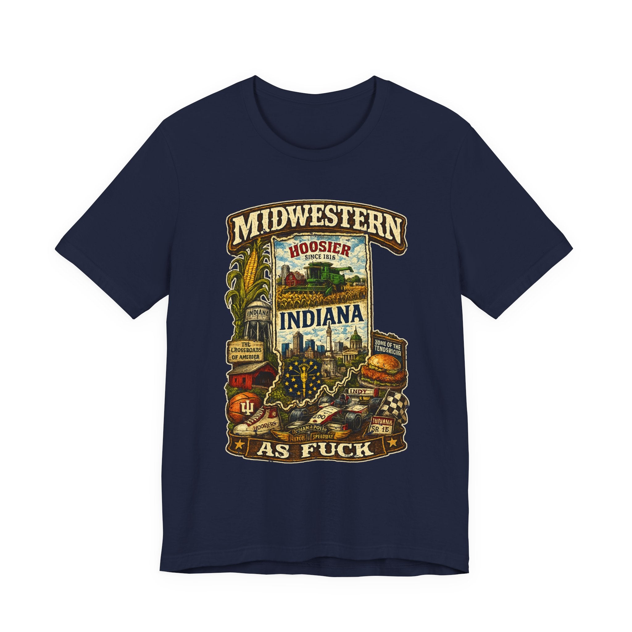 Navy Midwestern As Fuck Indiana T-Shirt, no filter Hoosier State pride tee