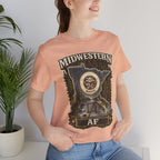 Family Friendly Midwestern AF Minnesota T-Shirt – product photo 8 featuring the distressed state flag, pine trees, loon and walleye design