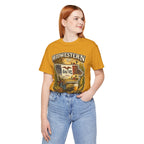 Family Friendly Midwestern AF Iowa T-Shirt – product photo 10 featuring a distressed vintage design featuring the outline of Iowa overlaid with the Iowa state flag, surrounded by towering corn stalks, rolling farmland, a classic red barn, a windmill, a tractor, and an overflowing harvest basket