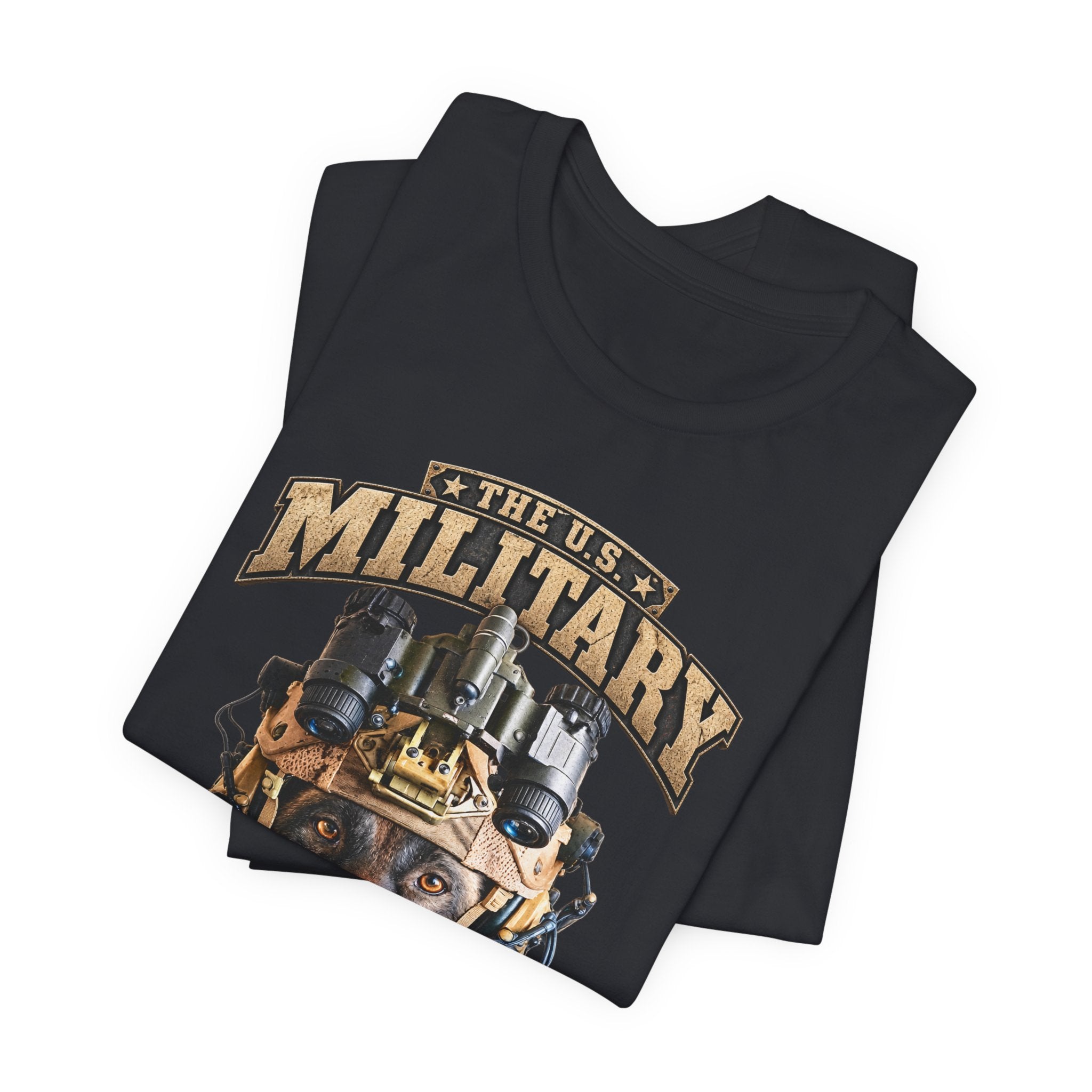 Military K-9 T-shirt in Vintage Black shown folded with the working dog print