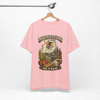 Slightly Salty Midwestern As F**K Illinois T-Shirt – product photo 17 featuring a distressed vintage design featuring the Illinois state outline overlaid with the state flag, surrounded by the Chicago skyline, the Chicago Theatre sign, The Bean, deep-dish pizza, a Chicago-style hot dog, and towering corn fields