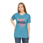 Woman wearing the Heather Aqua Bush League AF tee with jeans