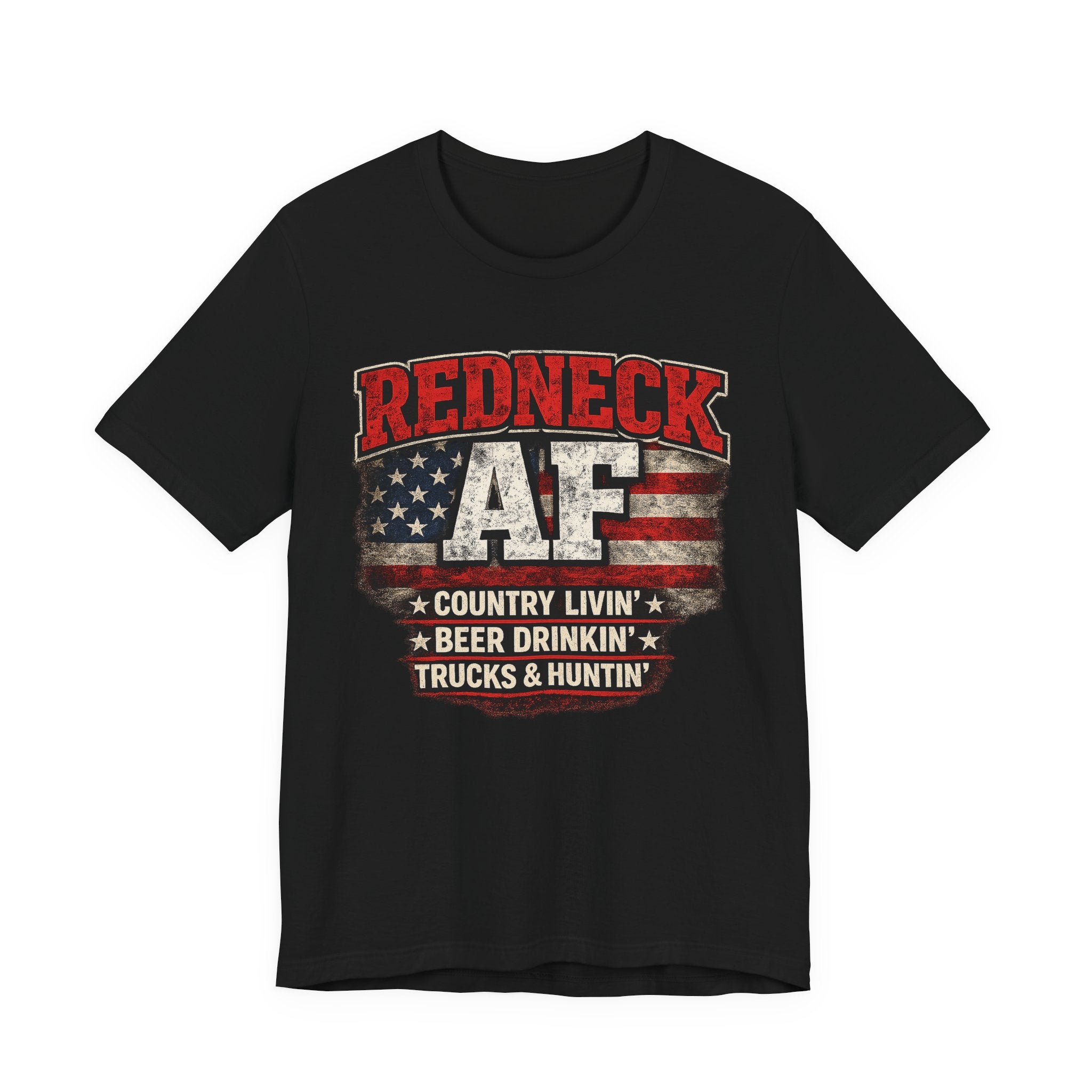 Redneck AF graphic tee lifestyle mockup — American flag country apparel, Anything AF