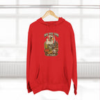 Slightly Salty Midwestern As F**K Illinois Hoodie – product photo 10 featuring a distressed vintage design featuring the Illinois state outline overlaid with the state flag, surrounded by the Chicago skyline, the Chicago Theatre sign, The Bean, deep-dish pizza, a Chicago-style hot dog, and towering corn fields