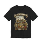 Missouri Midwestern As F**K t-shirt in Black laid flat, vintage Show-Me State graphic design
