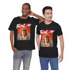 Two men modelling the Black Feral AF tee in a studio, both showing the wasteland front graphic