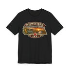 Black Nebraska T-shirt laid flat with the full-colour Midwestern AF Cornhusker State graphic