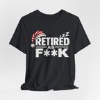 Vintage Black Retired As F**K T-shirt draped loosely, front nightcap graphic in white