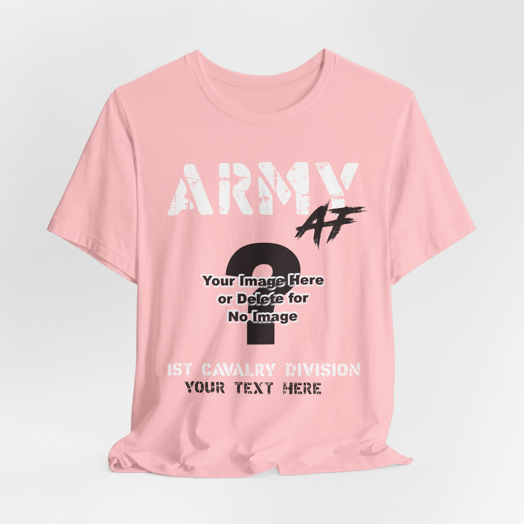 Personalized U.S. Army AF T-shirt in Pink shown flat with the full personalized print area