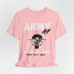 Personalized U.S. Army AF T-shirt in Pink shown flat with the full personalized print area