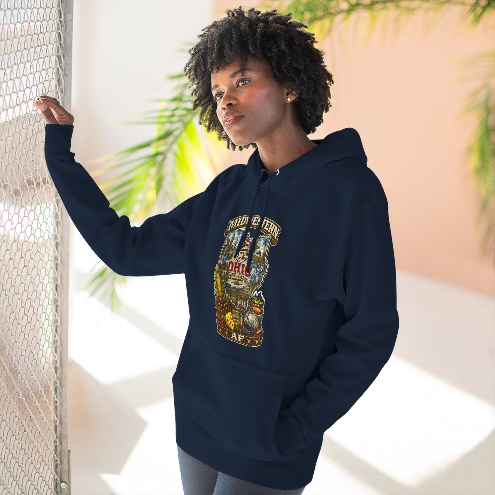 Ohio Midwestern AF Hoodie | Buckeye State Graphic Pullover | Lane Seven LS14001 Fleece Hoodie | Family Friendly Collection