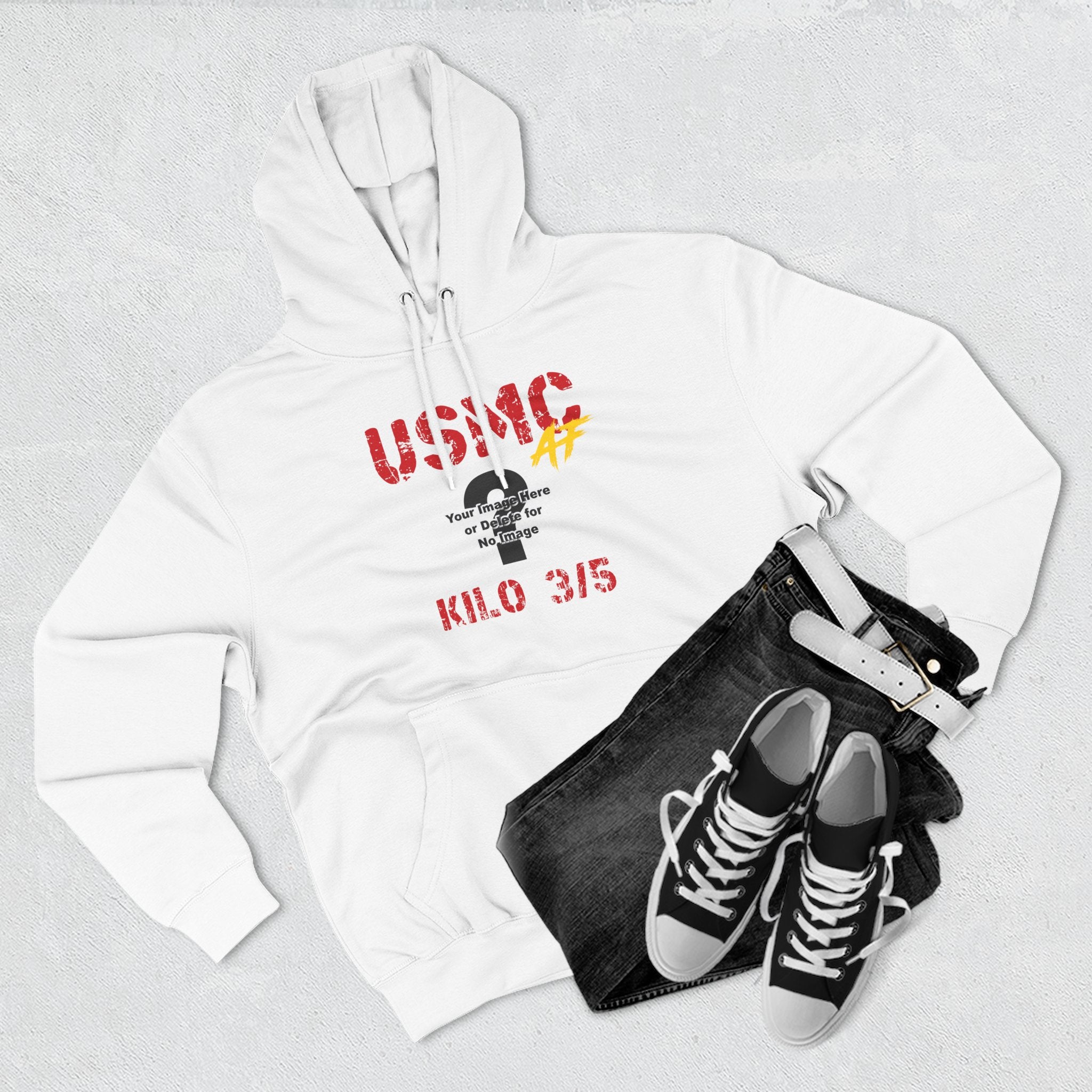 Back view of the Heather Grey Lane Seven LS14001 hoodie, which is printed on the front only