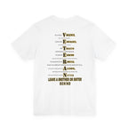 Army veteran T-shirt in White showing the full VETERAN acrostic back print