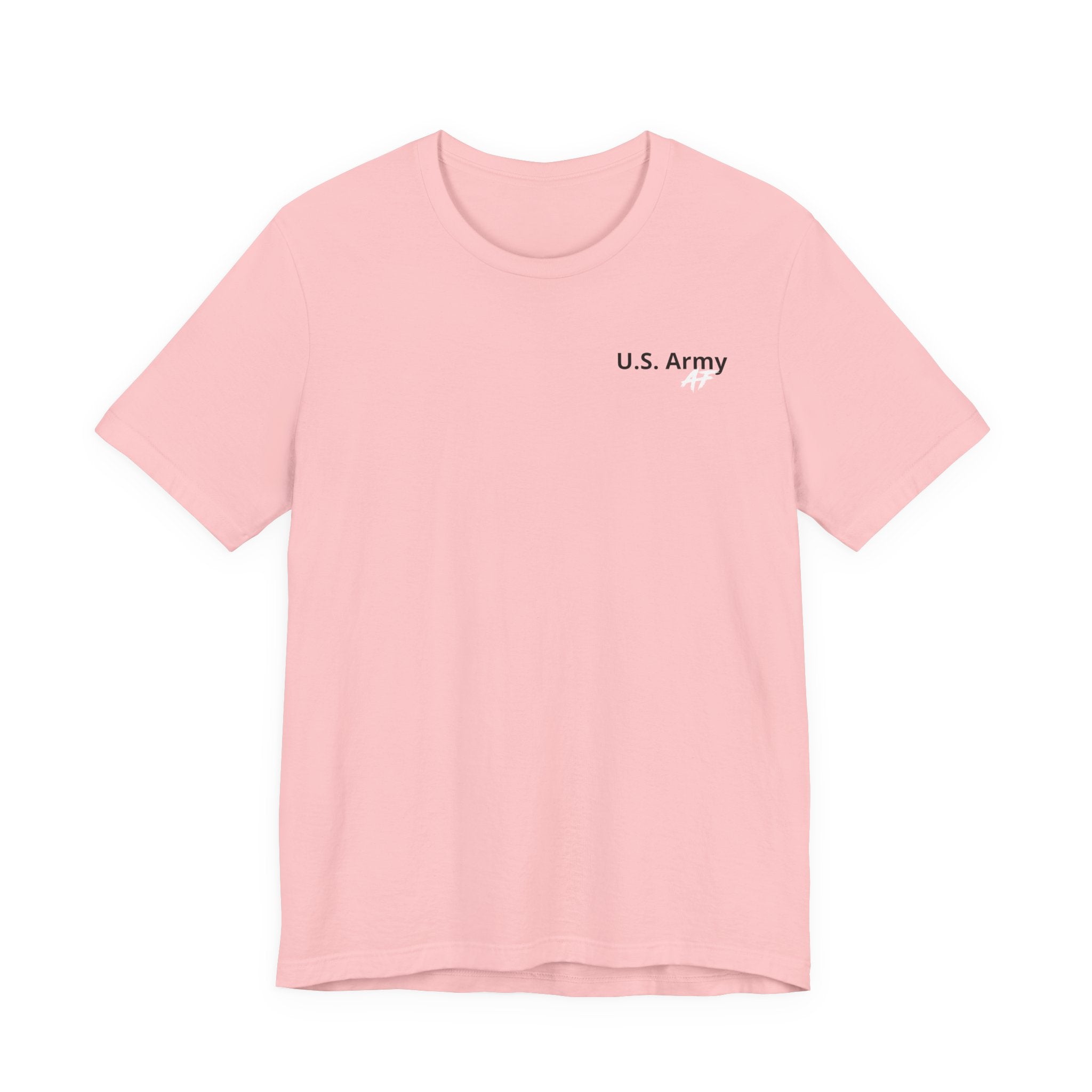 Army veteran T-shirt in Pink laid flat with a personalized U.S. Army left-chest print