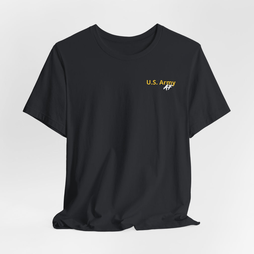Army veteran T-shirt in Vintage Black shown draped with the U.S. Army AF chest print