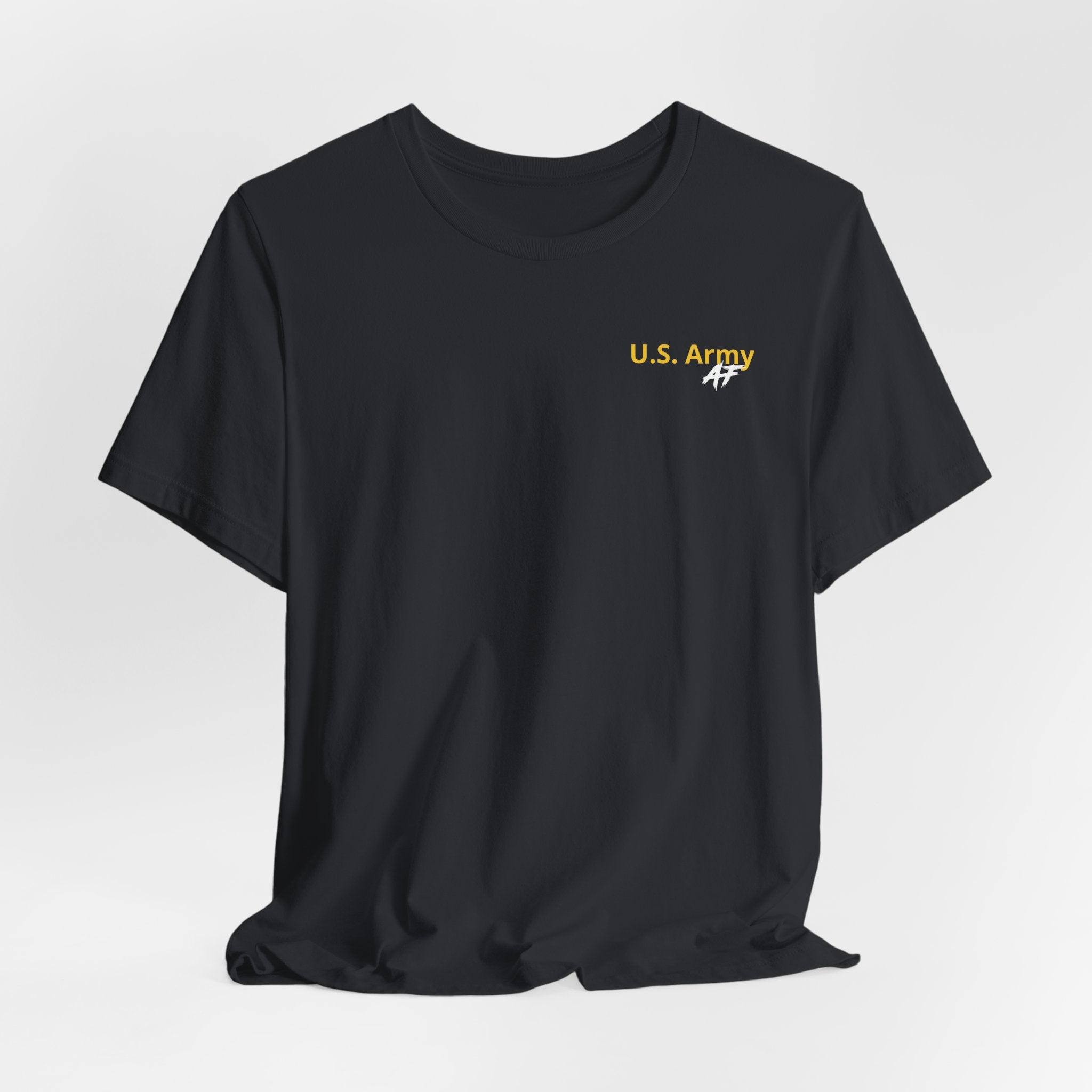 Army veteran T-shirt in Vintage Black shown draped with the U.S. Army AF chest print