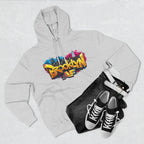 Heather Grey hoodie flat lay styled with black jeans and sneakers, showing the graffiti-style Brooklyn AF skyline print.