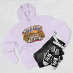 Lilac Kansas As F**K hoodie flat-lay styled with dark jeans and sneakers
