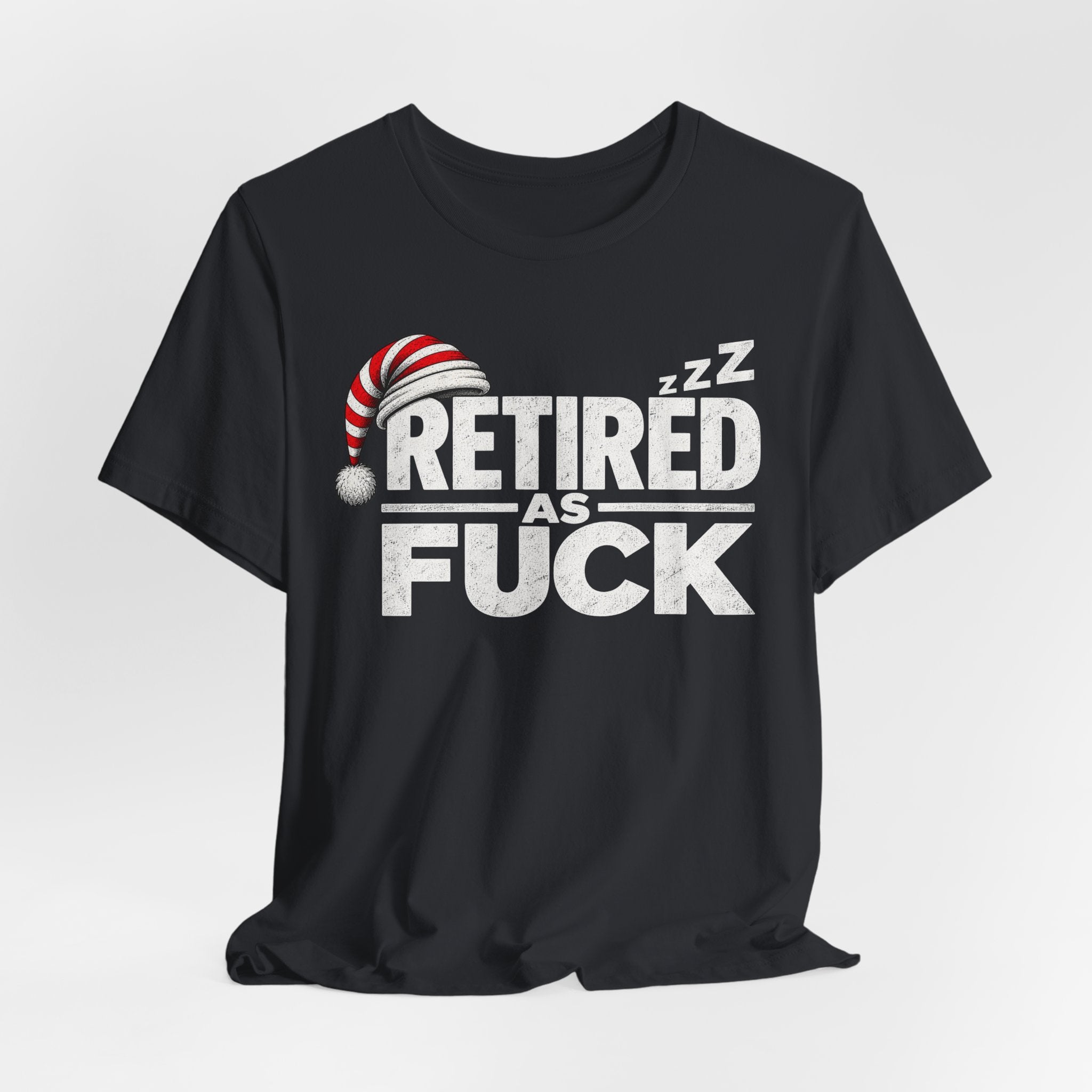 Vintage Black Retired As Fuck tee draped loosely with the front nightcap print
