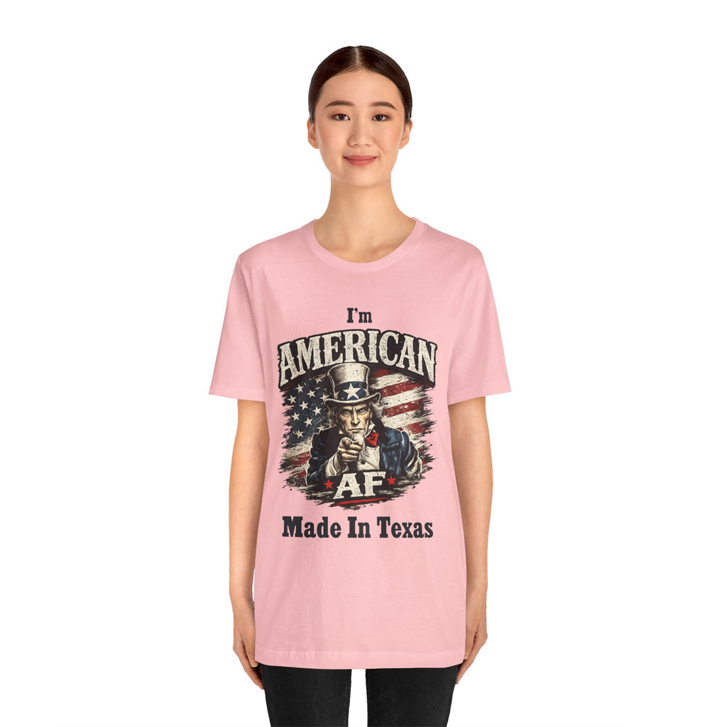 Heather orange flat lay tee featuring Uncle Sam pointing graphic and 'Made In Texas' text