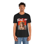 Man wearing the Black Feral AF tee straight on, front print centred below the crew neck