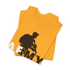 Gold Army AF tees folded in a stack on a white background