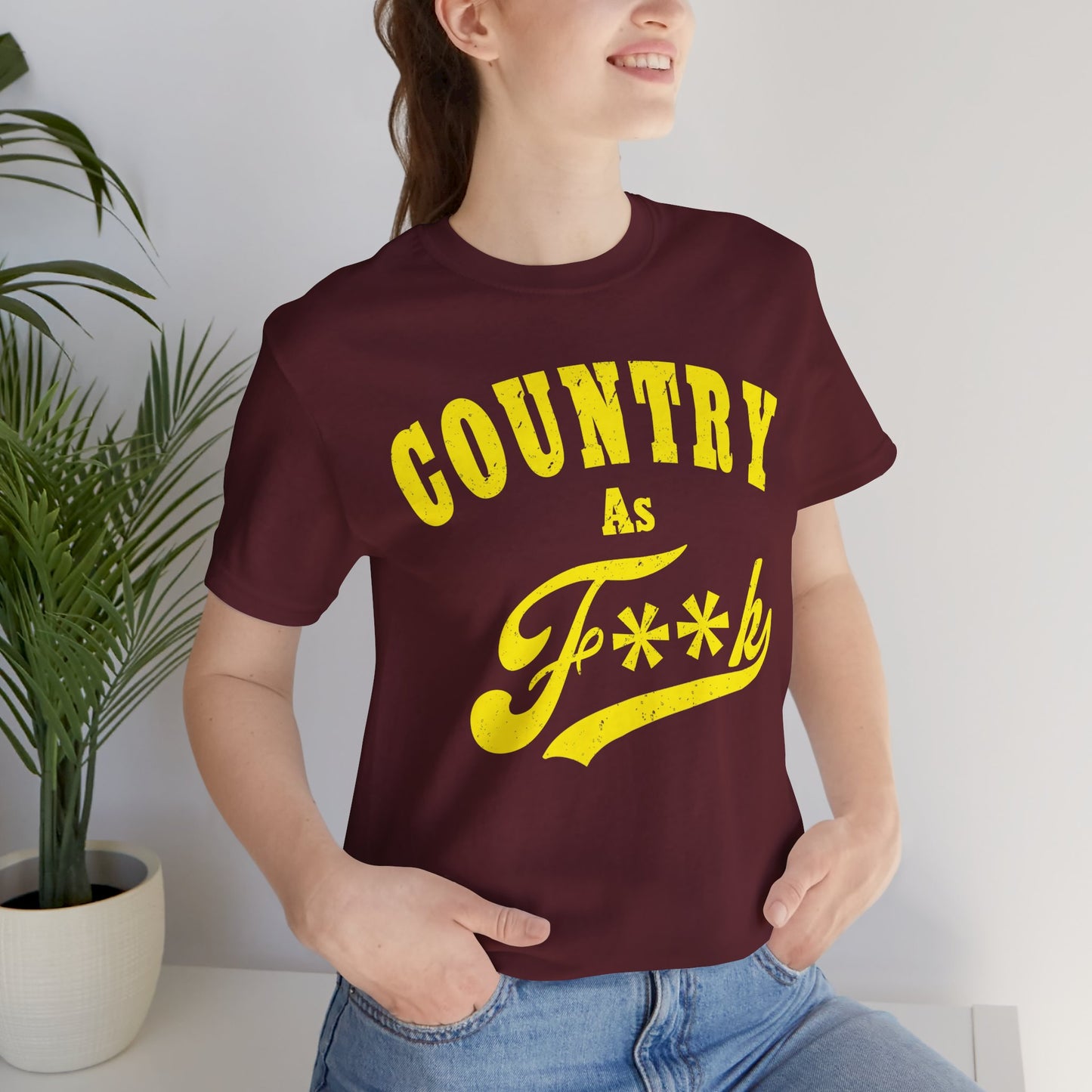 Country As Fk Tee | Funny Country Music & Southern Lifestyle Graphic PG-13 Version | Country As F**K T-shirt in Yellow Print