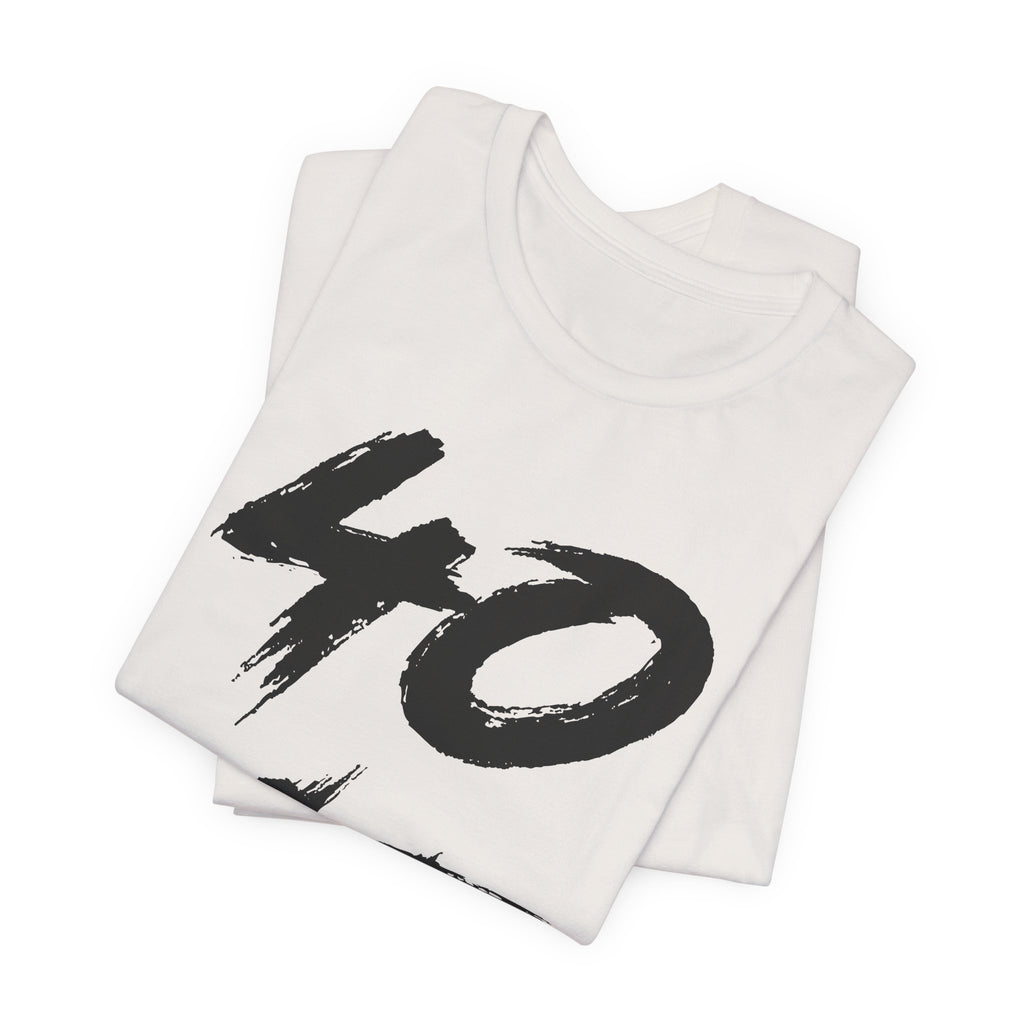 Folded Vintage White tees stacked, customized 40 print visible in black on the top fold