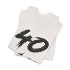 Folded Vintage White tees stacked, customized 40 print visible in black on the top fold