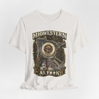 Slightly Salty Midwestern As F**K Minnesota T-Shirt – product photo 25 featuring the distressed state flag, pine trees, loon and walleye design