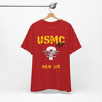 Personalized USMC Marine Corps AF T-shirt in Red on a wooden hanger