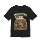Missouri Midwestern As Fuck t-shirt in Black laid flat, vintage Show-Me State graphic design
