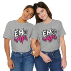 Two women wearing the Athletic Heather EMO AF tee with jeans