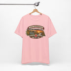 Pink Nebraska As F**K T-shirt hanging on a wooden hanger