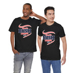 Two men in the Black Bush League AF baseball tee, showing the front print