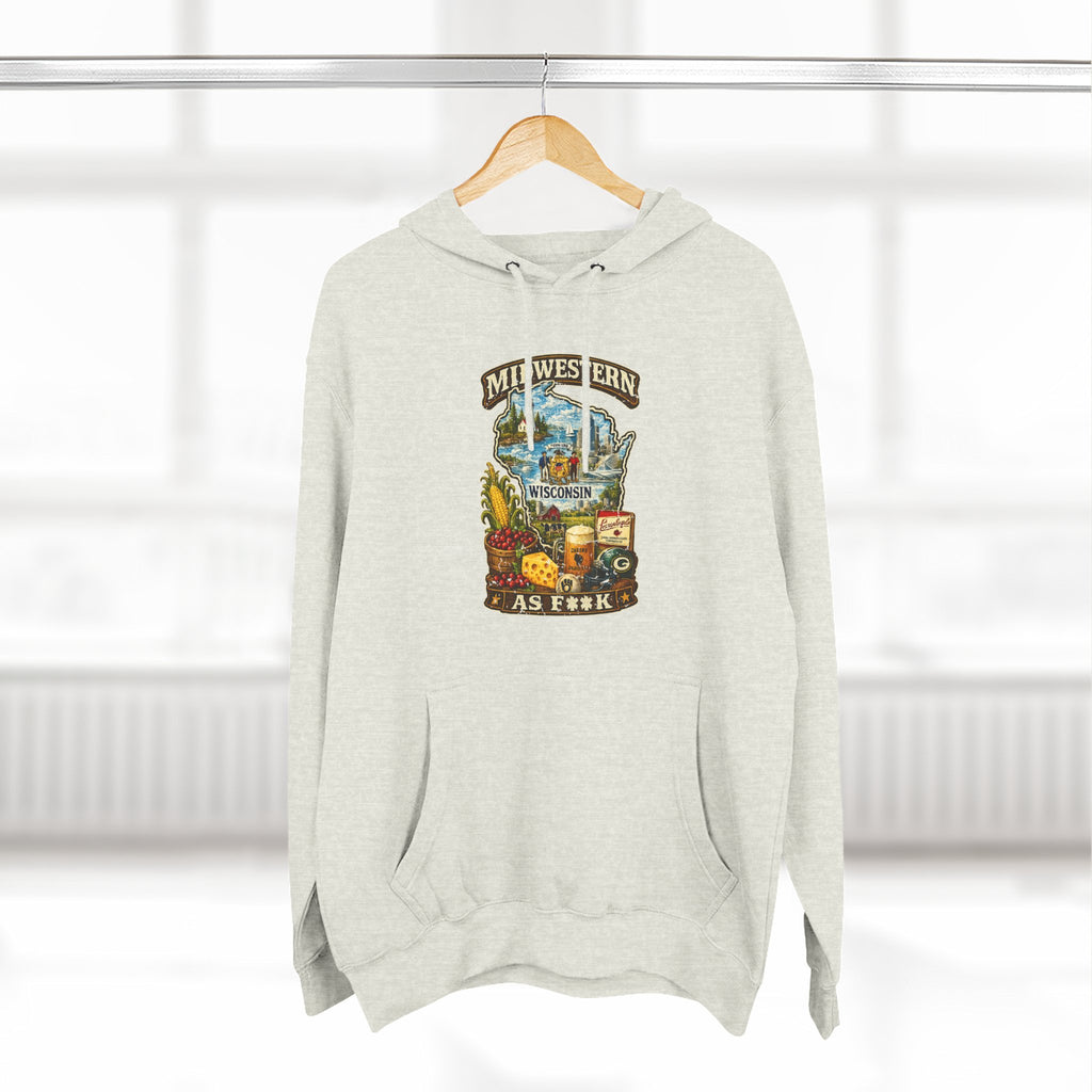 Midwestern As F**K Wisconsin Hoodie | Funny Wisconsin Pride Hoodie | Lane Seven LS14001 3-Panel Fleece | Slightly Salty Cheesehead State Hoodie