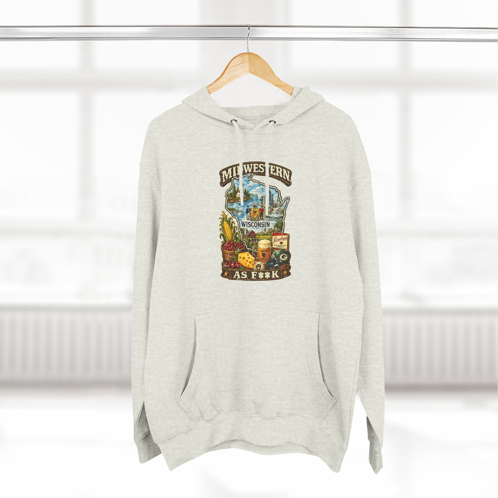 Midwestern As F**K Wisconsin Hoodie | Funny Wisconsin Pride Hoodie | Lane Seven LS14001 3-Panel Fleece | Slightly Salty Cheesehead State Hoodie