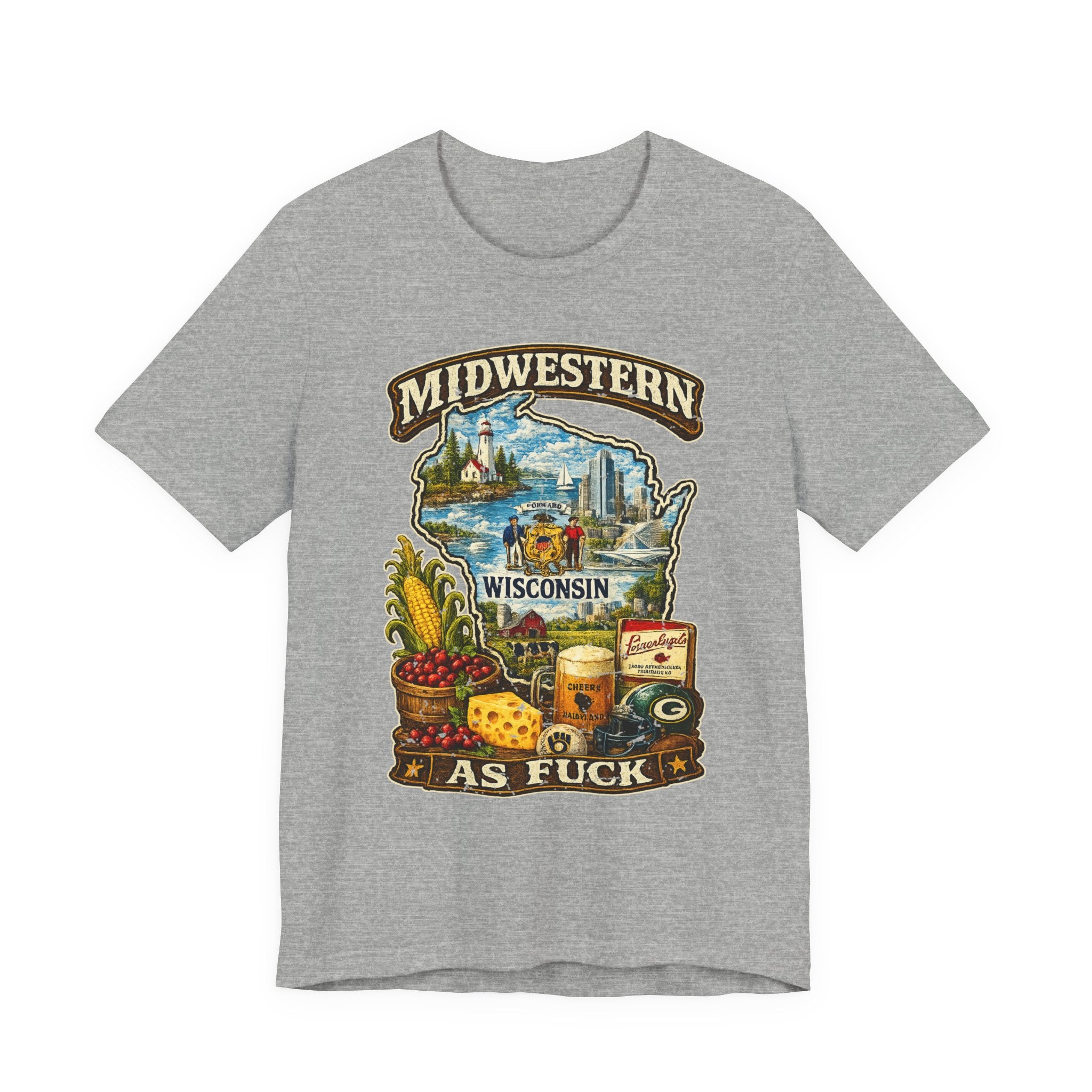 Athletic Heather Midwestern As Fuck Wisconsin T-Shirt, no filter Cheesehead State pride tee